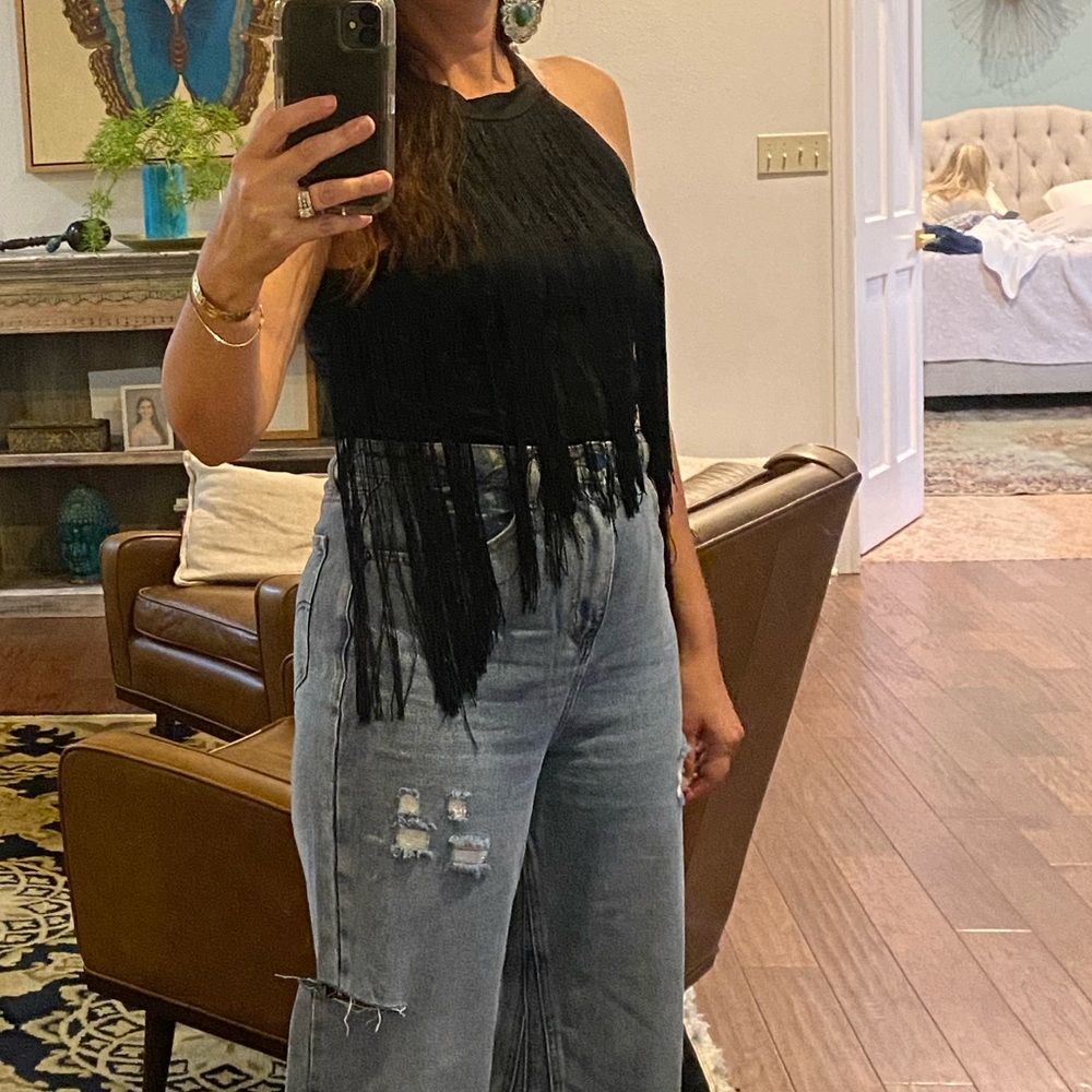 Black fringe body suit high neck festival, western cowgirl, rodeo